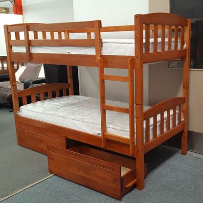Picture of Miki Bunk Bed with Drawers and Mattresses Single Solid Hardwood Oak
