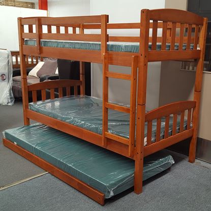 Picture of Miki Bunk Bed with Trundle and Mattresses Single Solid Hardwood Oak Malaysian Made
