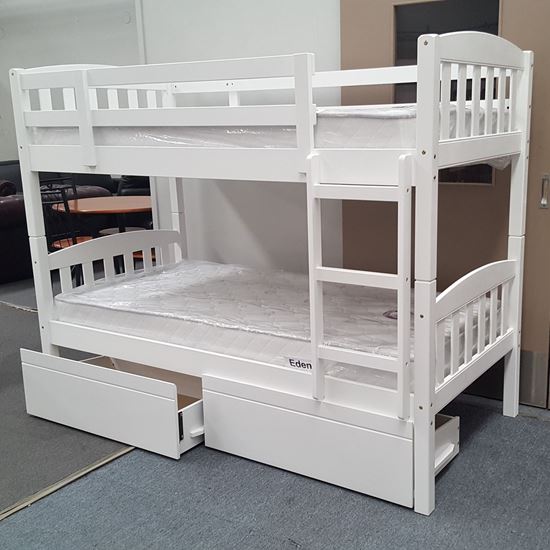 Picture of Miki King Single Bunk Bed with Drawers Mattresses Solid Hardwood White