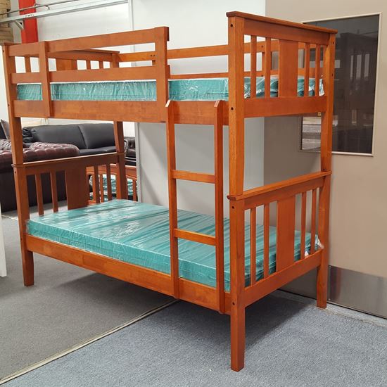 Picture of Holly Bunk Bed with Mattresses Single Solid Hardwood Oak Colour