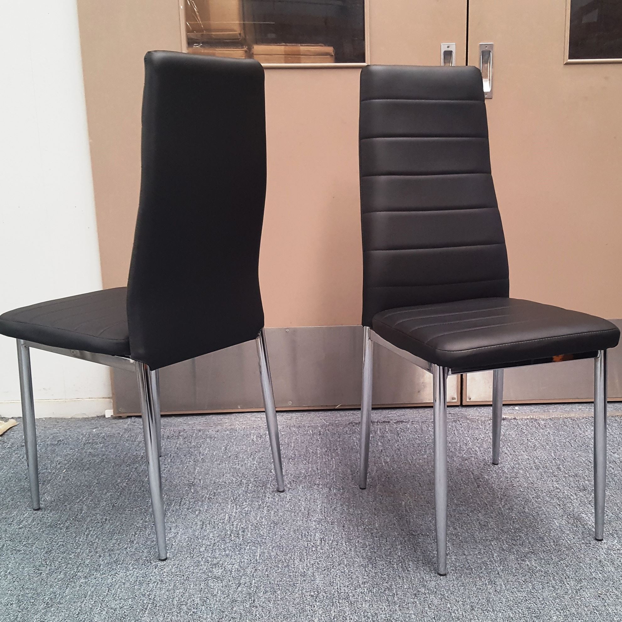 Black leather dining chairs with chrome legs cheap