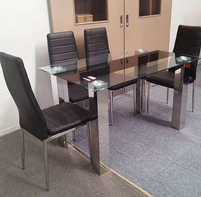Picture of Levi Dining Table Glass 1.3X0.8m with 4 Black Mila Dining Chair
