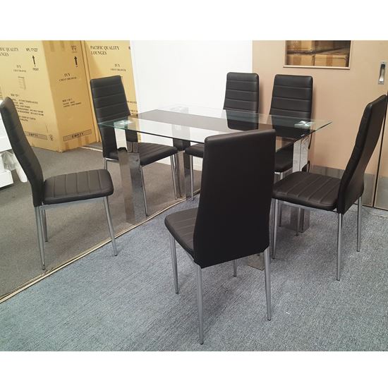 Furniture Place Levi Dining Table Glass 1 3x0 8m With 6 Black Mila Chair Levi Dining Table Glass 1 3, How Big Are Round Tables That Seat 8m
