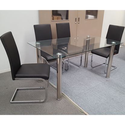 Picture of Melody Dining Table Clear Glass 1.3X0.8m with 4 Black Lyla Dining Chair