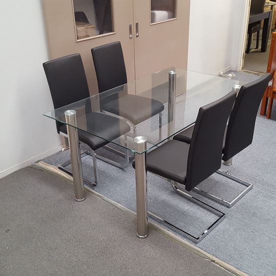 Picture of Melody Dining Table Clear Glass 1.5X0.9m with 4 Black Lyla Dining Chair