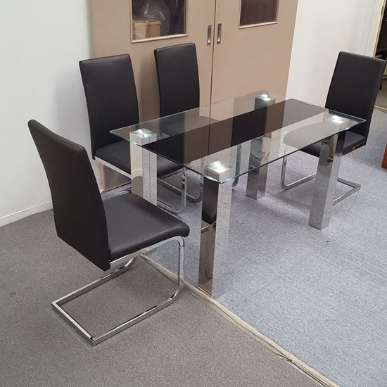 Picture of Levi Dining Table Glass 1.3X0.8m with 4 Black Lyla Dining Chair