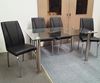 Picture of Melody Dining Table Clear Glass 1.5X0.9m with 4 Black Leo Dining Chair