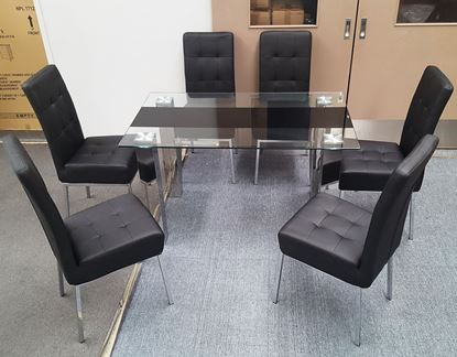 Picture of Levi Dining Table Glass 1.3X0.8m with 6 Black Nobel Dining Chair