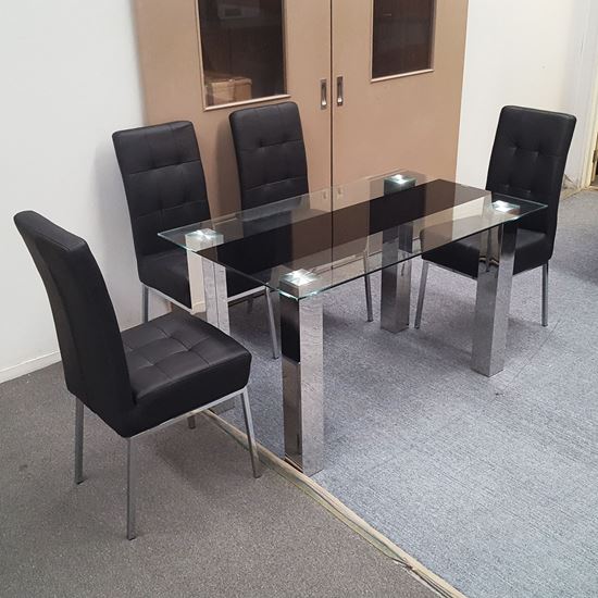 Picture of Levi Dining Table Glass 1.3X0.8m with 4 Black Nobel Dining Chair