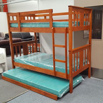Picture of Holly Bunk Bed with Trundle and Mattresses Single Solid Hardwood Oak