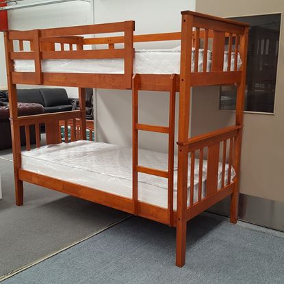 Picture of Holly King Single Bunk Bed with Mattresses Solid Hardwood Antique Oak