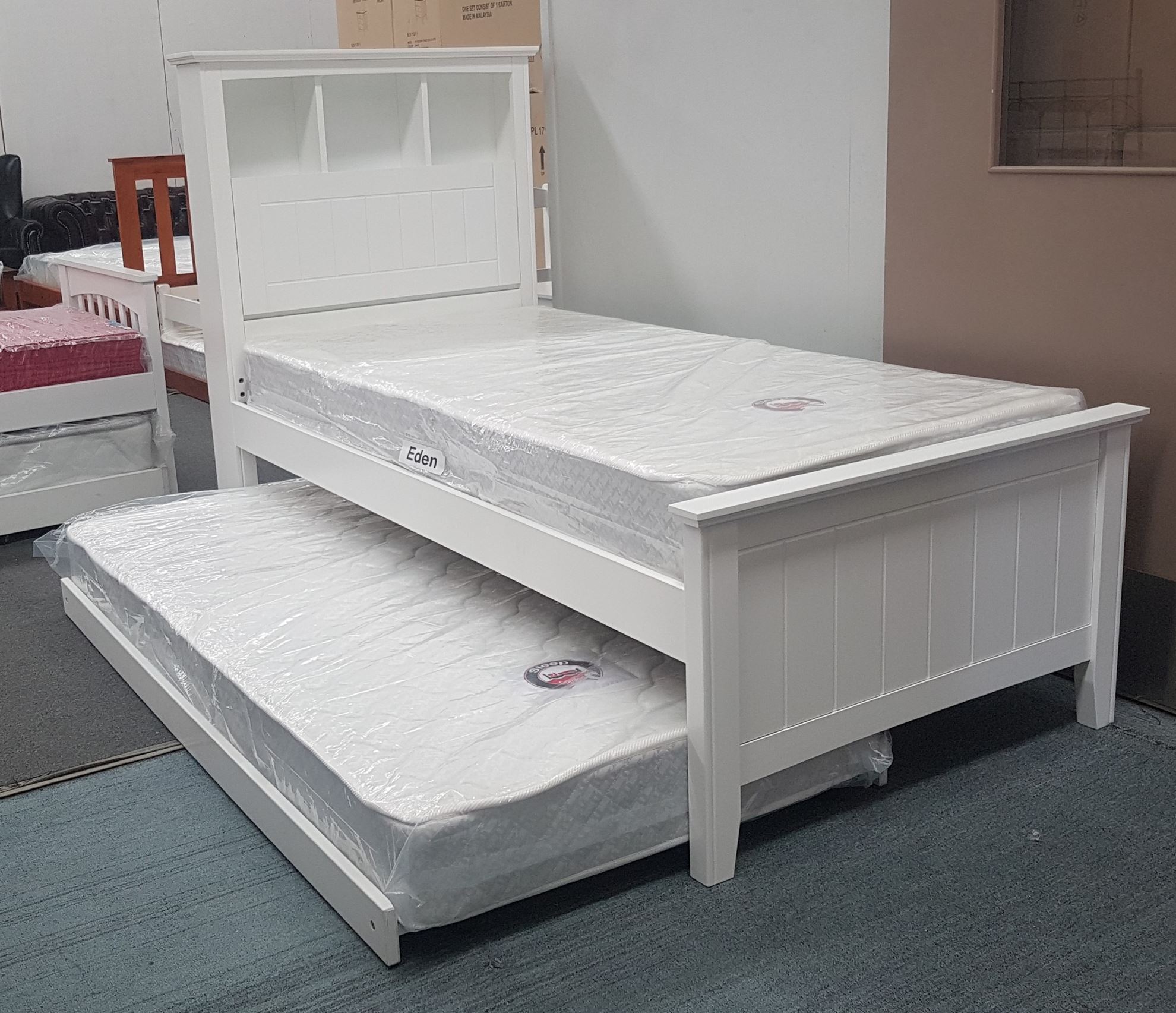 Furniture Place Kaylee Single Bed with Box Headboard & Pull Out