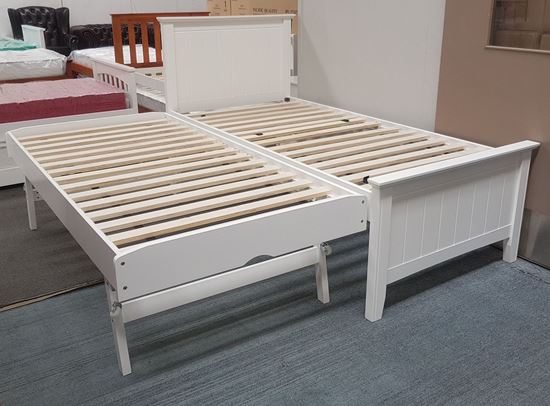 Eddie Single Bed With Pop Up Trundle, King Single White Bed Frame With Trundle 2 Mattresses
