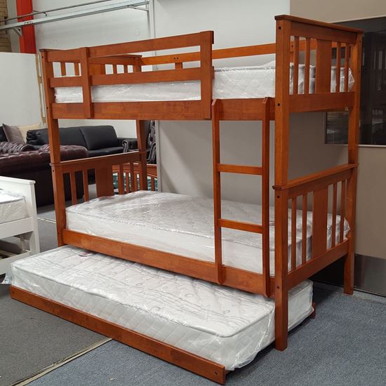 Furniture Place NZ Holly King Single Bunk Bed with Trundle Mattresses Solid Hardwood Oak