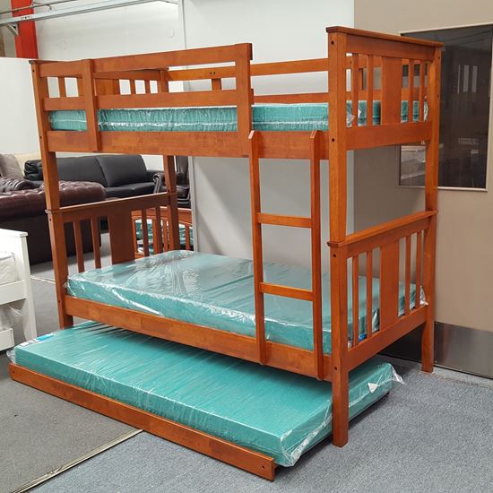 Picture of Holly King Single Bunk Bed with Trundle Mattresses Solid Hardwood Oak