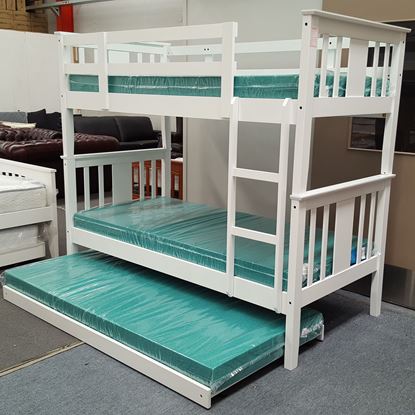 Picture of Holly King Single Bunk Bed with Trundle Mattresses Solid Hardwood White