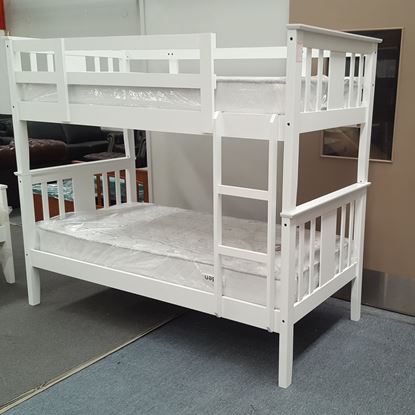 Picture of Holly King Single Bunk Bed with Mattresses Solid Hardwood White