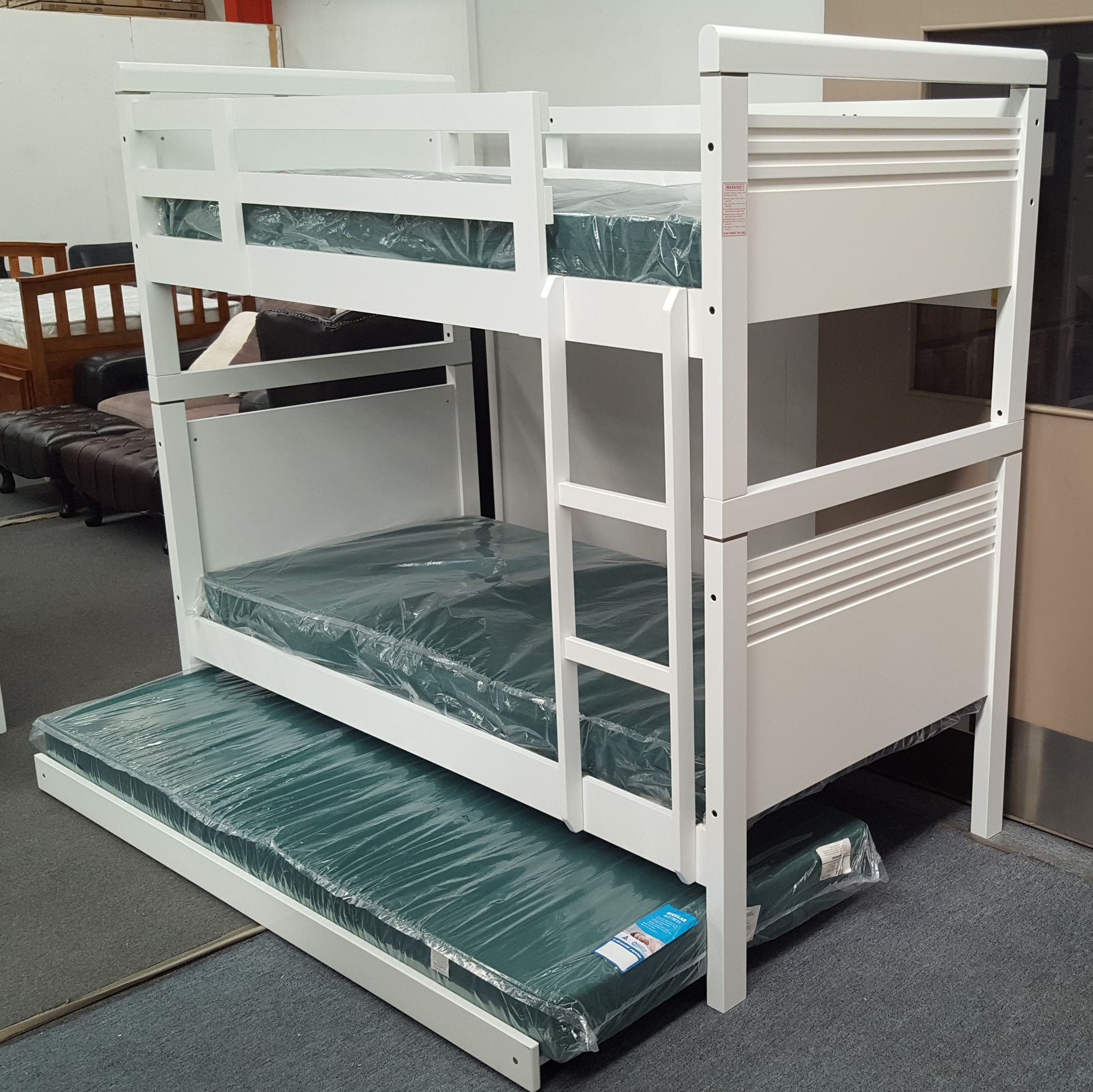 Elena Bunk Bed With Trundle, Trundle Bunk Beds With Mattresses