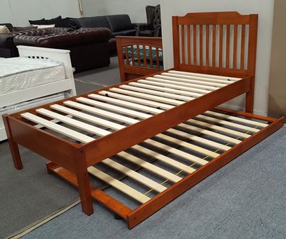 Picture of Chloe Single Bed Adjustable Base Height with Trundle  Oak Malaysian Made