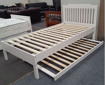 Picture of Chloe Single Bed Adjustable Base Height with Trundle White Malaysian Made