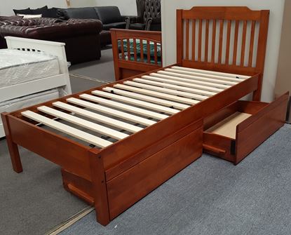 Picture of Chloe King Single Bed Adjustable Base Height with Drawers Oak Malaysian Made