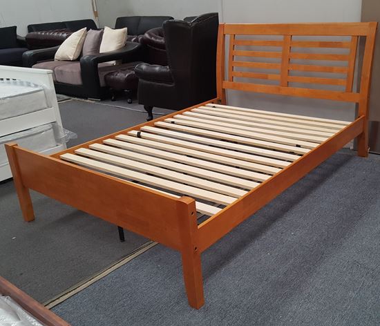 Picture of Jolie Queen Bed Solid Hardwood Honey Oak Colour Malaysian Made