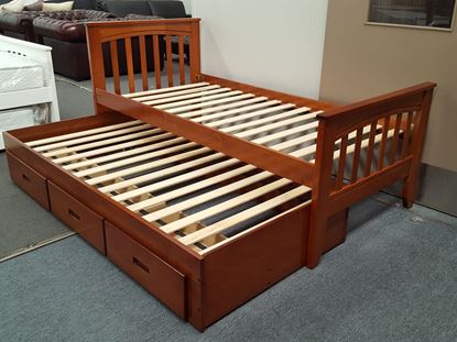 Picture of Mika Single Bed Solid Hardwood with 3 Drawers Trundle Bed Oak Malaysian Made