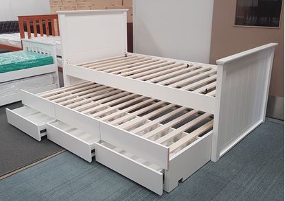 Picture of Eddie King Single Bed Adjustable Base with 3 Drawers Trundle Bed White Malaysian Made