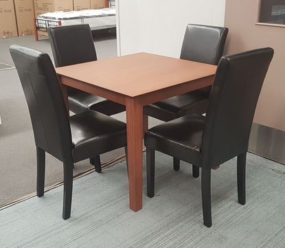 Picture of Alba Dining Table Wooden Slab 900X900mm Walnut with 4 Black Zoe Dining Chairs