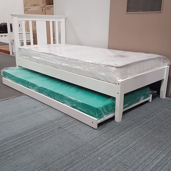 Picture of Grace Single Bed with Trundle Mattresses Solid Hardwood White Malaysian Made