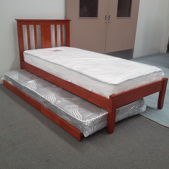 Picture of Grace Single Bed with Trundle Mattresses Solid Hardwood Oak Malaysian Made