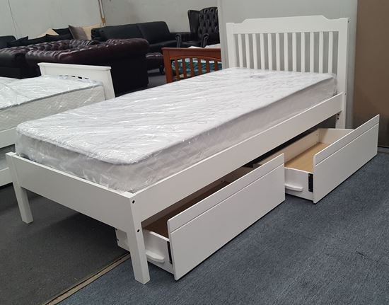 Picture of Chloe Single Bed Adjustable Base Height with Drawers Mattress White Malaysian Made