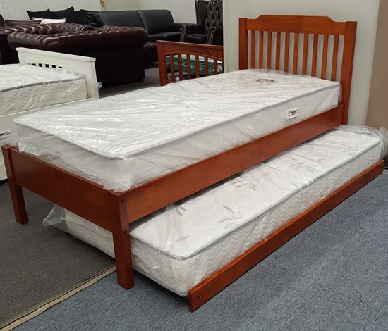 Picture of Chloe Single Bed Adjustable Base Height with Trundle Mattresses Oak Malaysian Made