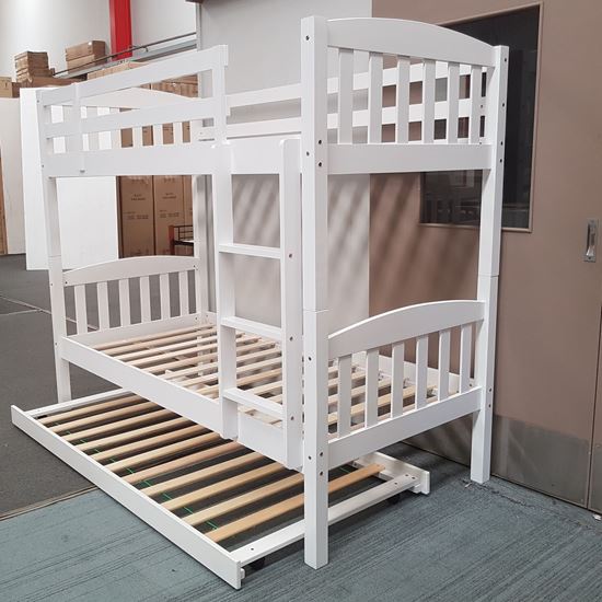 Miki Higher Solid Hardwood Bunk Bed with Trundle in Single Size with White Finish – Premium Durable Design