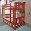 Picture of Miki Higher Solid Hardwood Bunk Bed with Trundle & Mattresses– Single (Antique Oak) | Sturdy & Durable Design