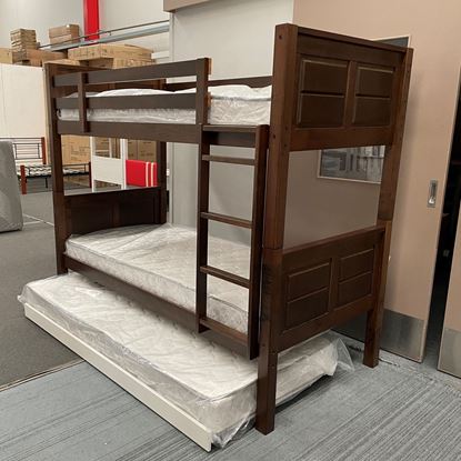Picture of Gordon Higher Bunk Bed with Trundle Mattresses Single Solid Panels Cappuccino Malaysian