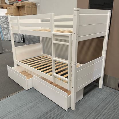 Picture of Yoko Bunk Bed with Drawers White Single Solid Panels Malaysian Made