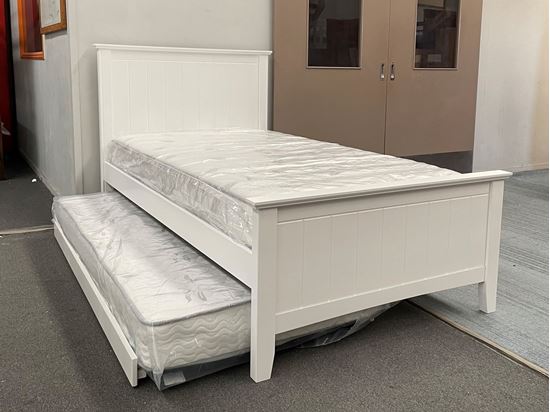 Picture of Eddie King Single Bed  with Trundle Mattresses Solid Hardwood White Malaysian Made