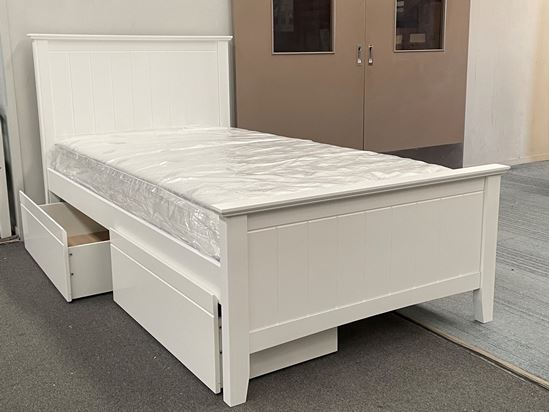 Picture of Eddie King Single Bed  with Drawers Mattress Solid Hardwood White Malaysian Made