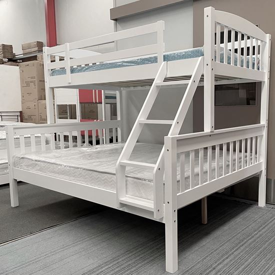 Miki Higher Solid Hardwood Bunk Bed with Mattresses in Double Single Size with White Finish – Premium Durable Design
