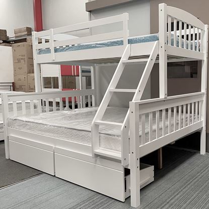 Picture of Miki Double Bunk Bed with Drawers Mattresses Solid Hardwood White Colour