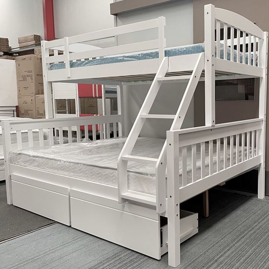 Miki Higher Solid Hardwood Bunk Bed with Drawers & Mattresses in Double Single Size with White Finish – Premium Durable Design