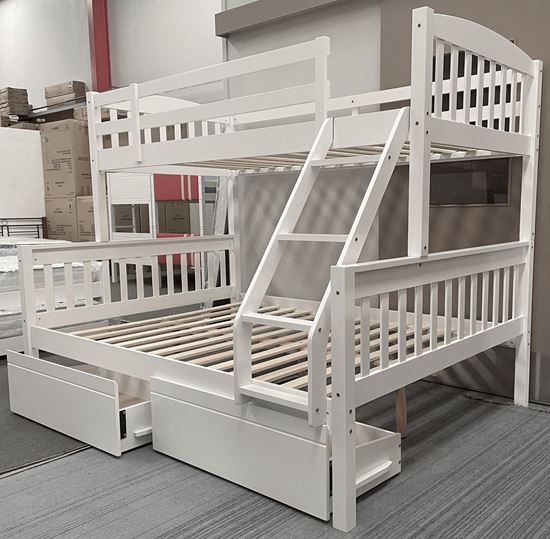 Miki Higher Solid Hardwood Bunk Bed with Drawers in Double Single Size with White Finish – Premium Durable Design