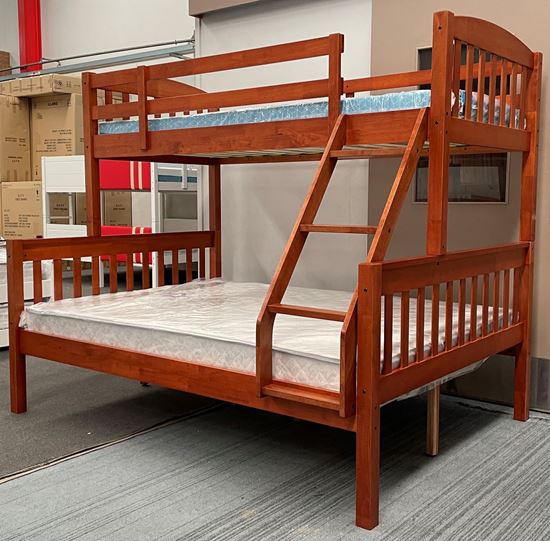 Picture of Miki Queen Bunk Bed with Mattresses Solid Hardwood Antique Oak Colour