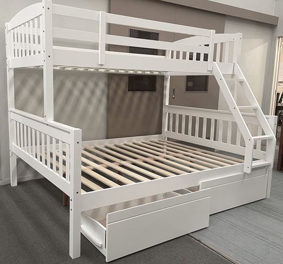 Picture of Miki Queen Bunk Bed  with Drawers Solid Hardwood White Colour Malaysian Made