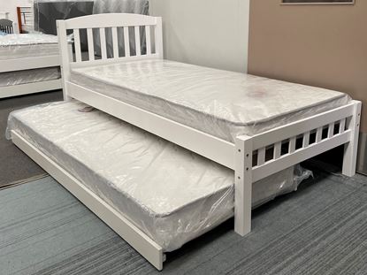 Picture of Miki Solid Hardwood Single Bed with Trundle & Mattresses (White) | Made in Malaysia