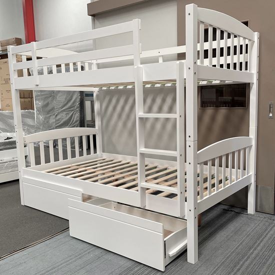 Miki Higher King Single Hardwood Bunk Bed in White – Durable Design with Storage Drawers