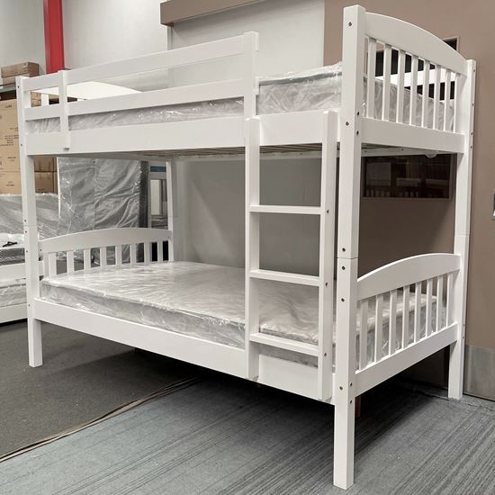 Miki Higher King Single Hardwood Bunk Bed with Mattresses in White – Sleek & Durable