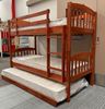 Miki Solid Hardwood Bunk Bed with Trundle & Mattresses in Antique Oak finish, featuring premium craftsmanship and space-saving design
