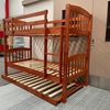 Miki Solid Hardwood Bunk Bed with Trundle in Antique Oak finish, featuring premium craftsmanship and space-saving design